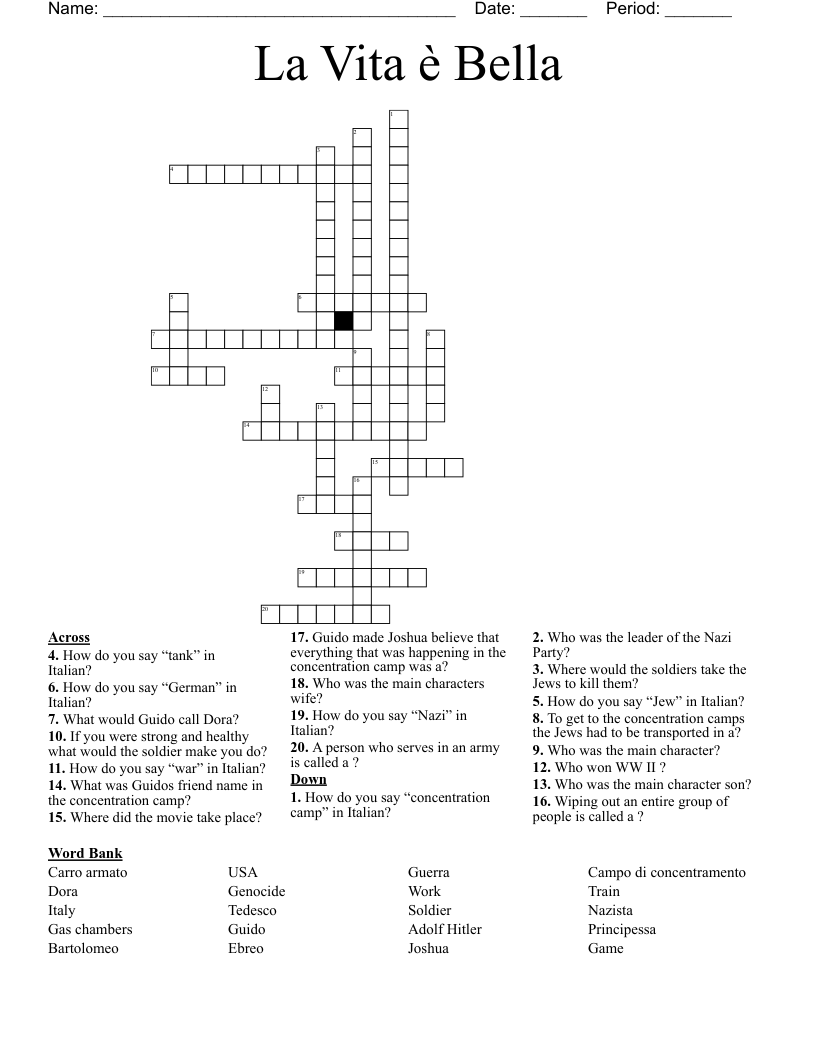La Vita è Bella  Crossword