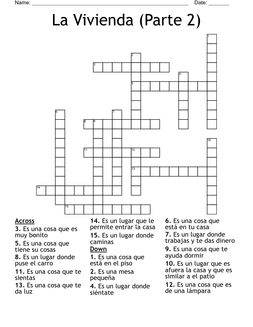 La Vivienda (Parte 2) Crossword