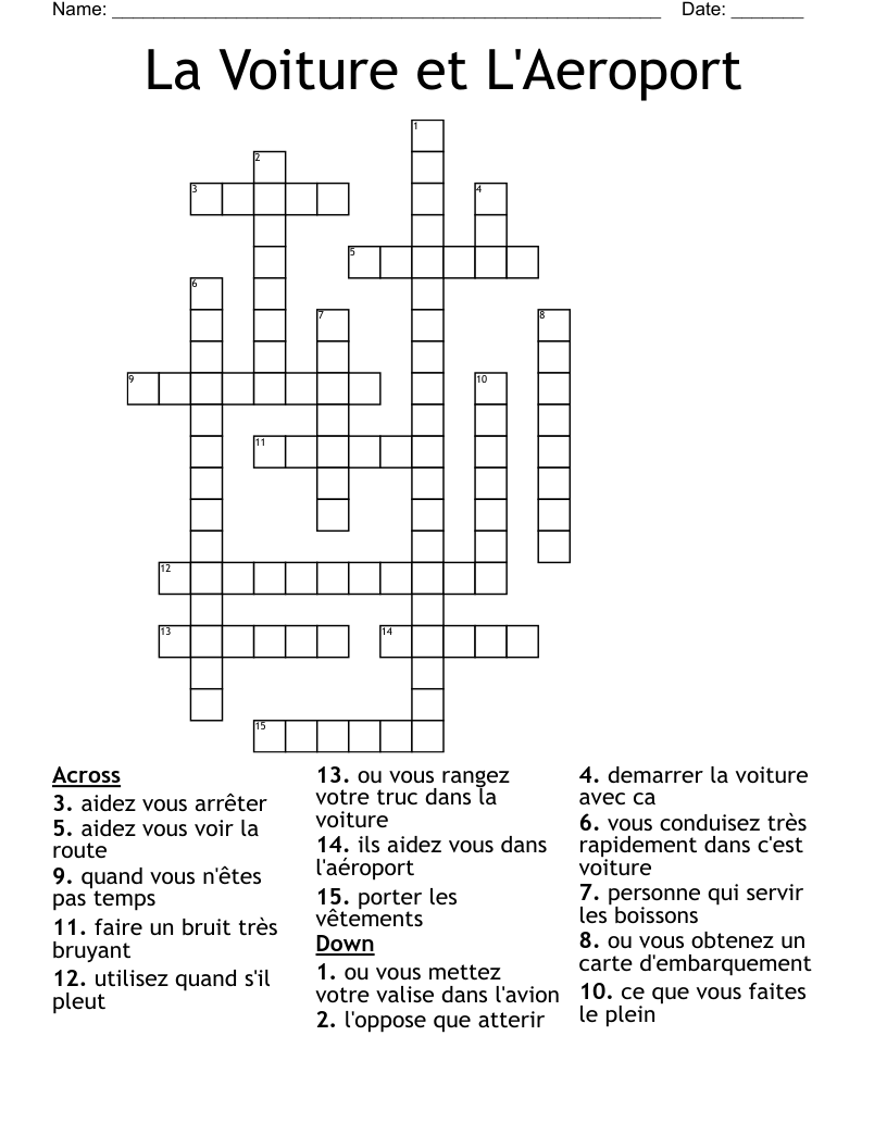 La Voiture et L'Aeroport  Crossword