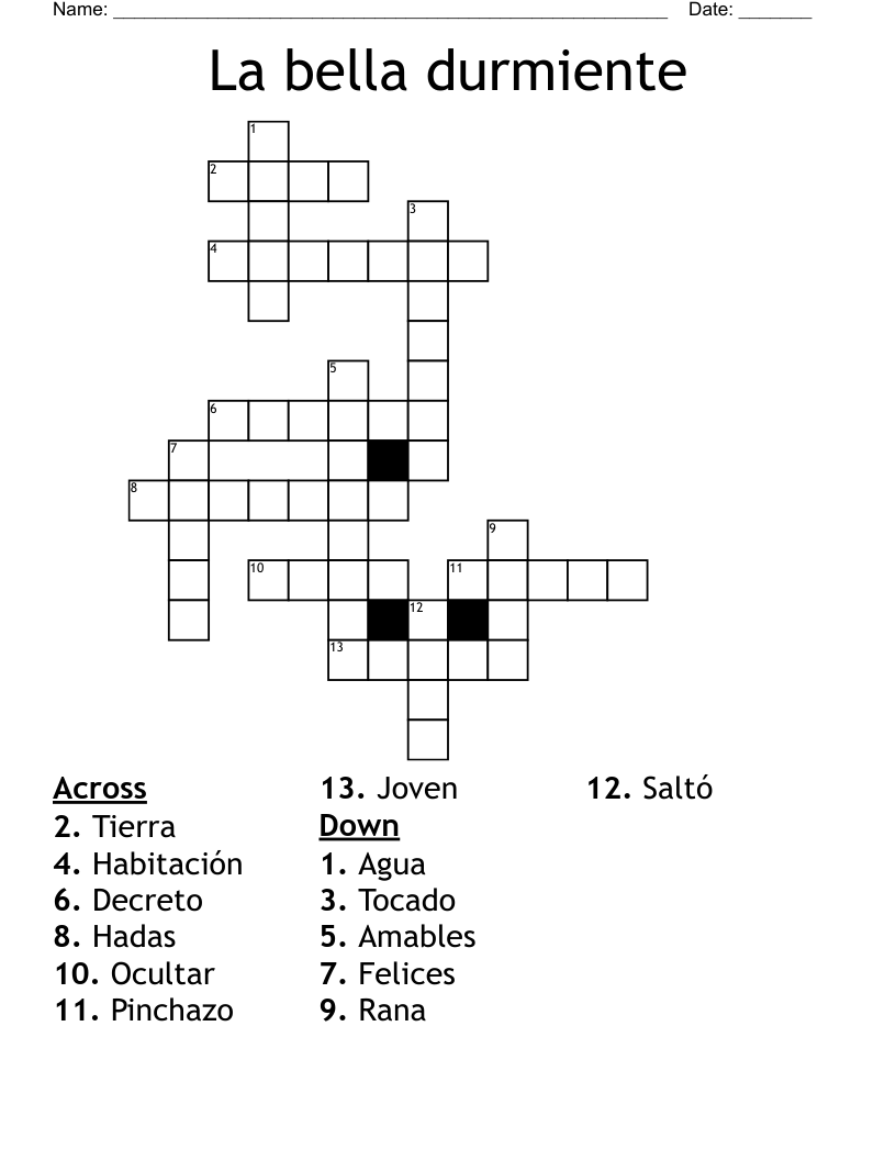 La bella durmiente  Crossword