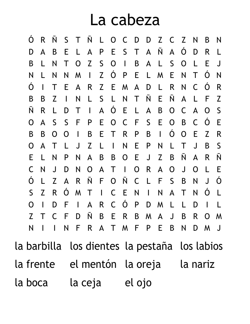 La cabeza Word Search