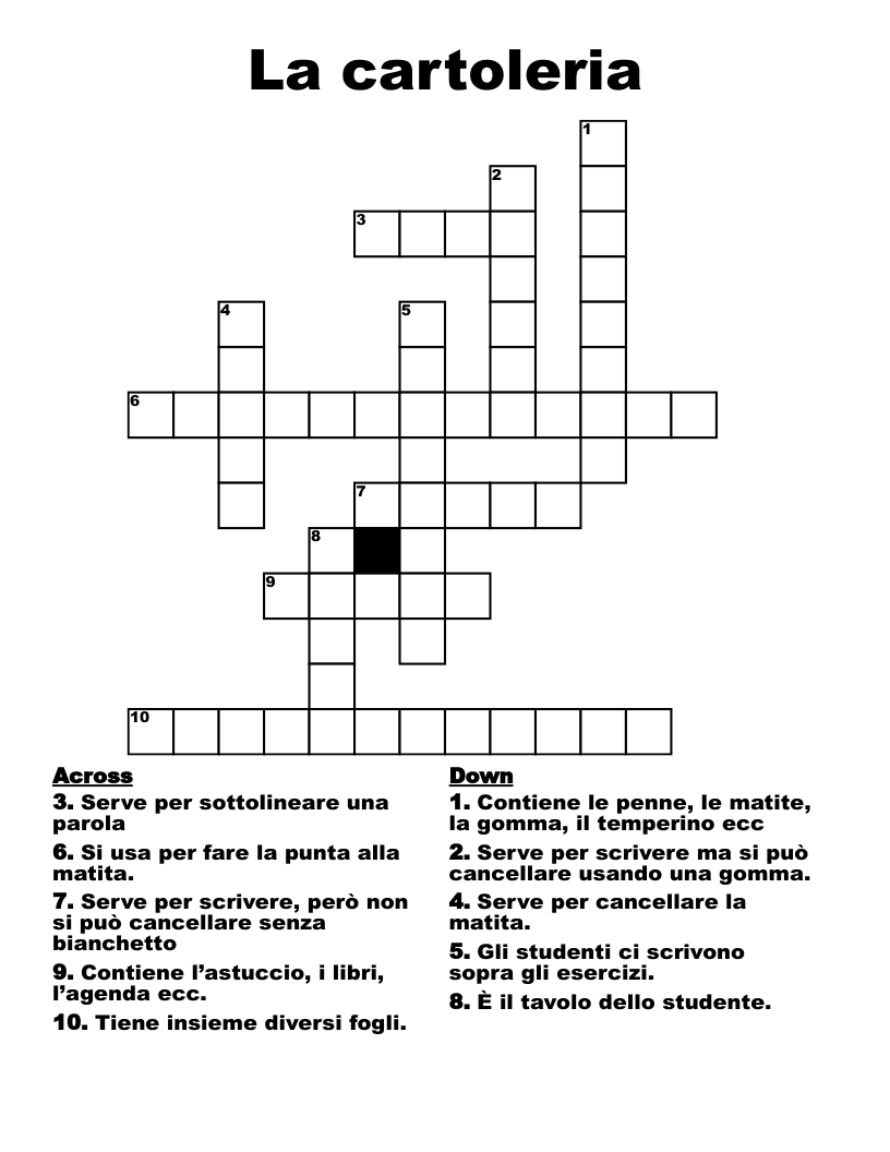 La cartoleria  Crossword