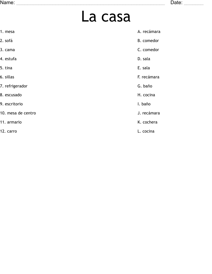 La casa Worksheet
