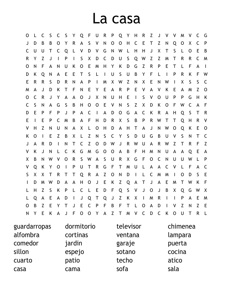 La casa Word Search