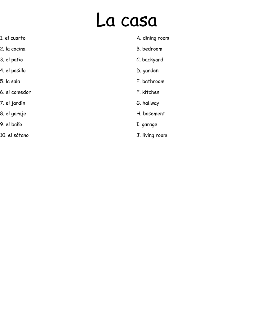 La casa Worksheet