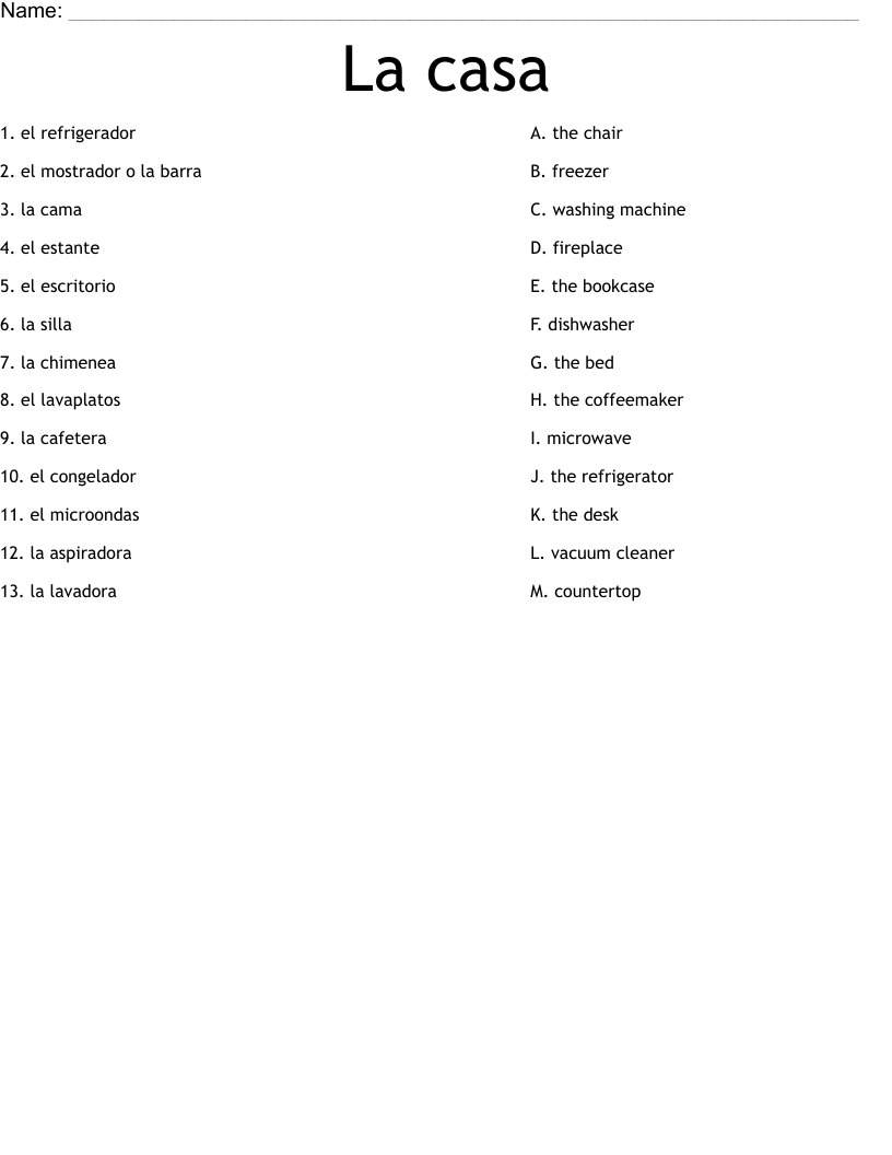 La casa Worksheet