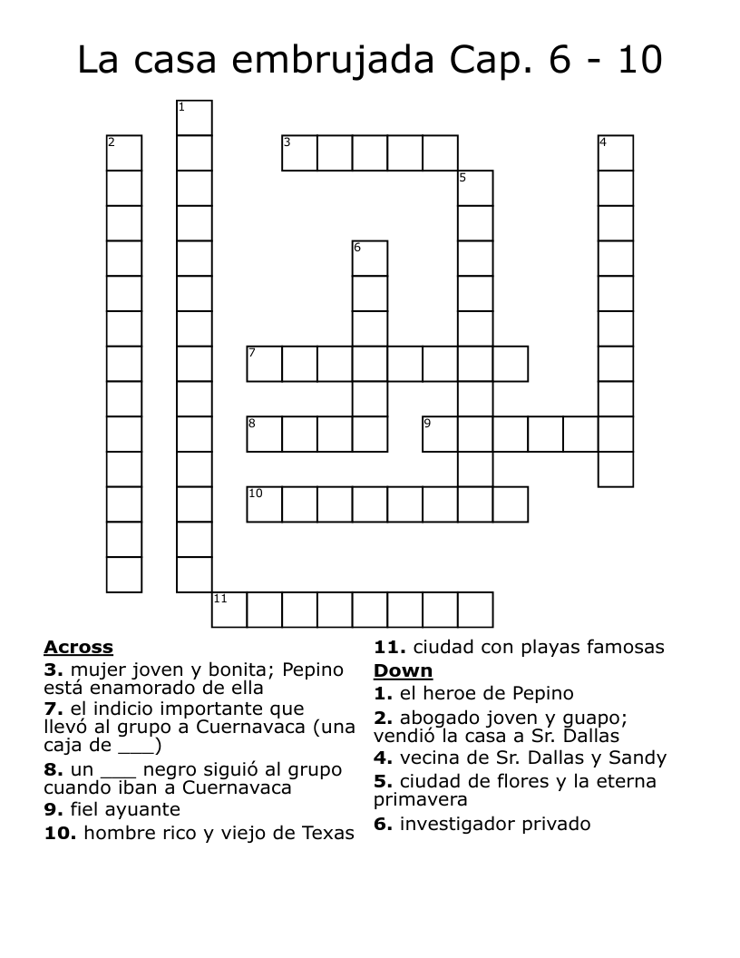 La casa embrujada Cap. 6 - 10 Crossword