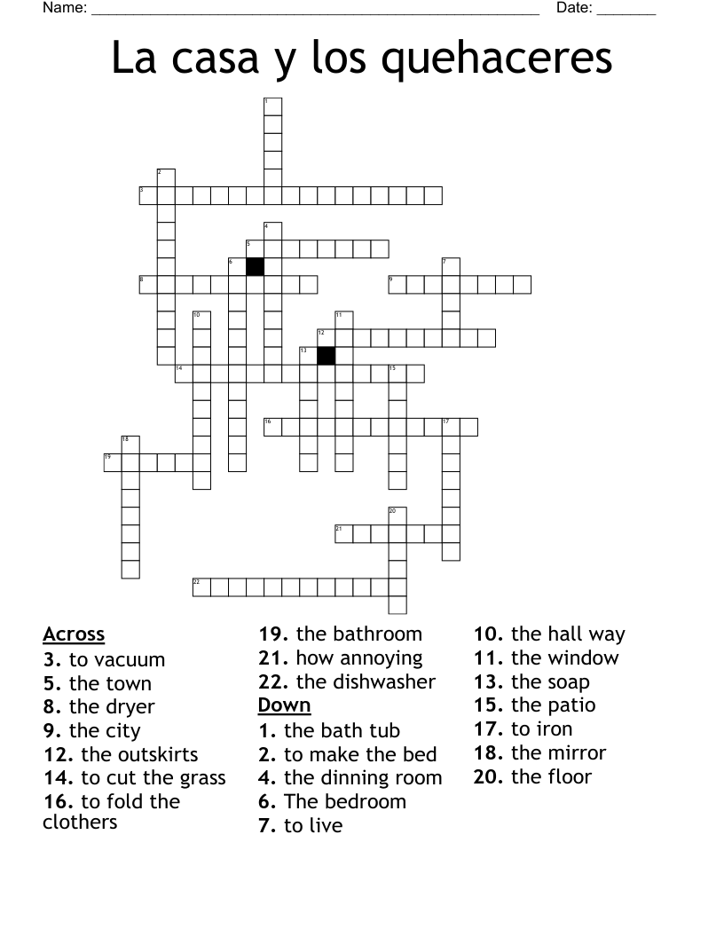 La casa y los quehaceres Crossword