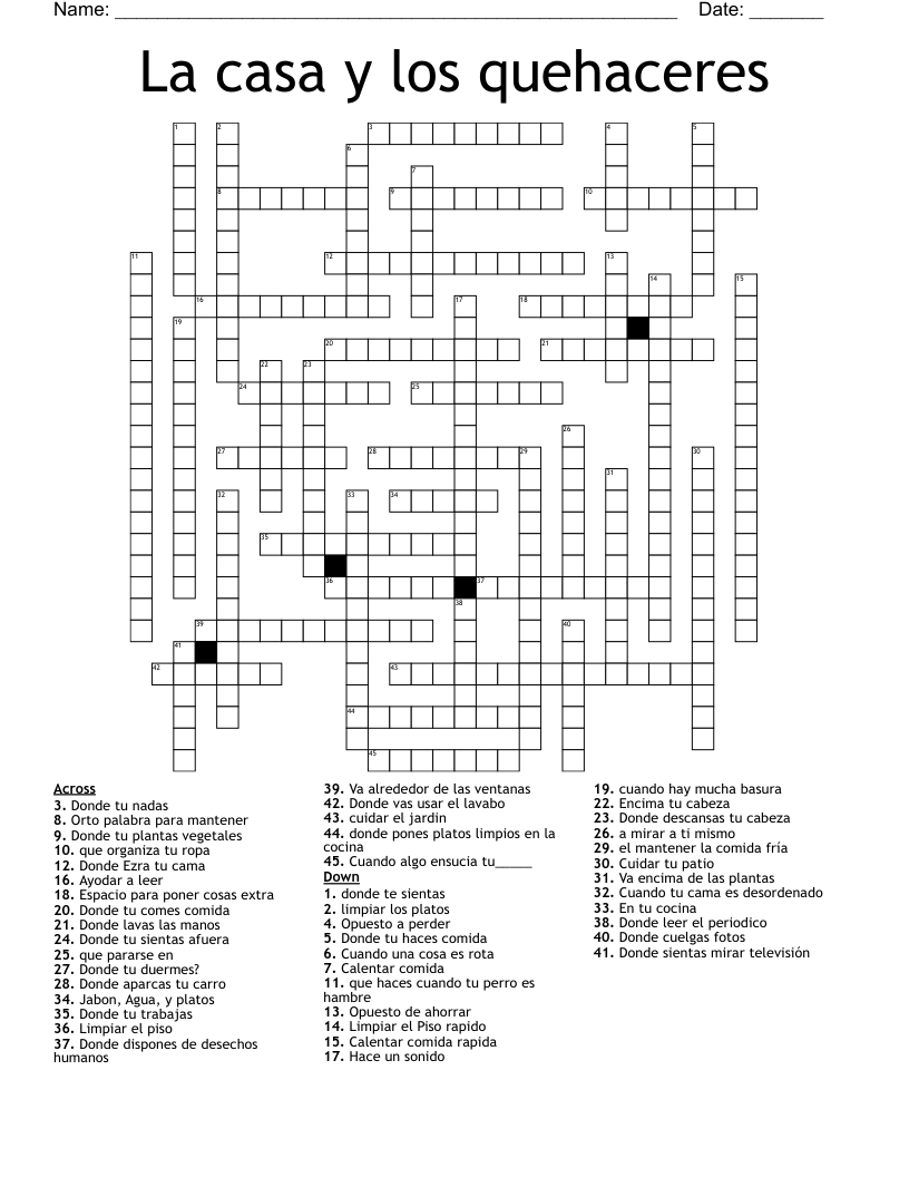 La casa y los quehaceres  Crossword