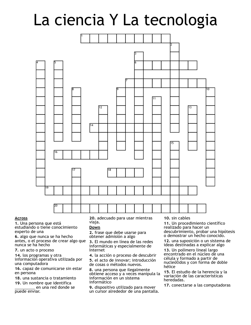 La ciencia Y La tecnologia Crossword