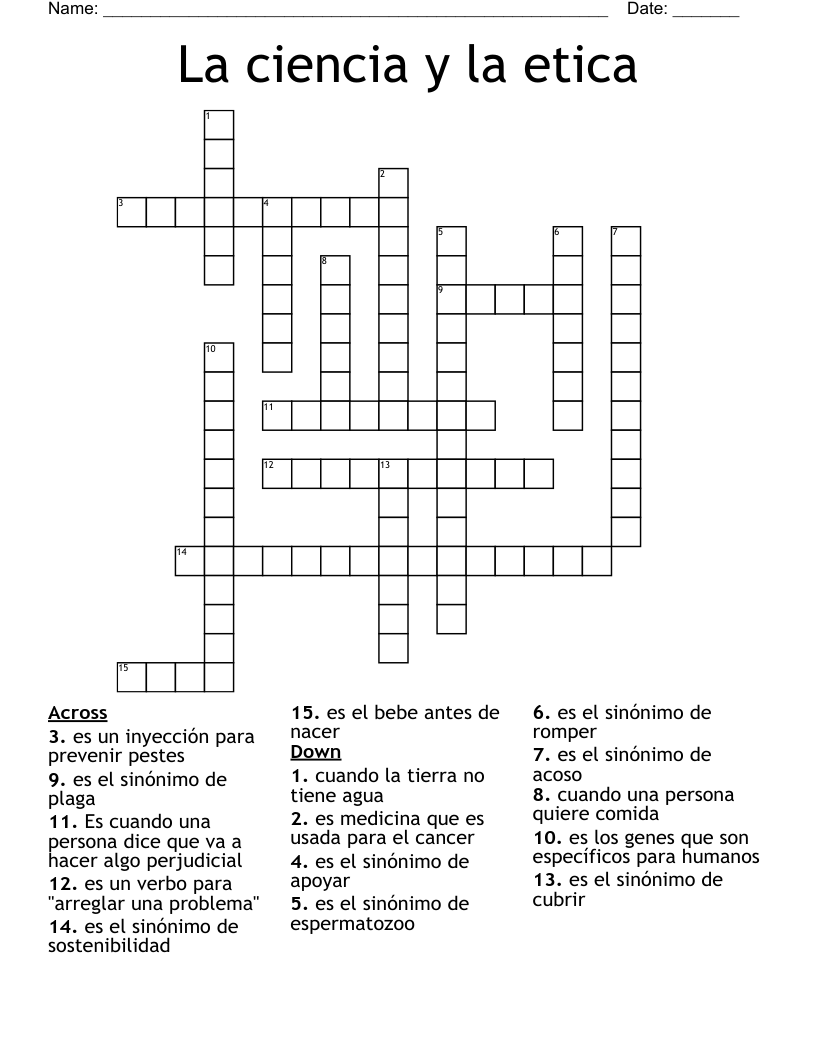 La ciencia y la etica Crossword