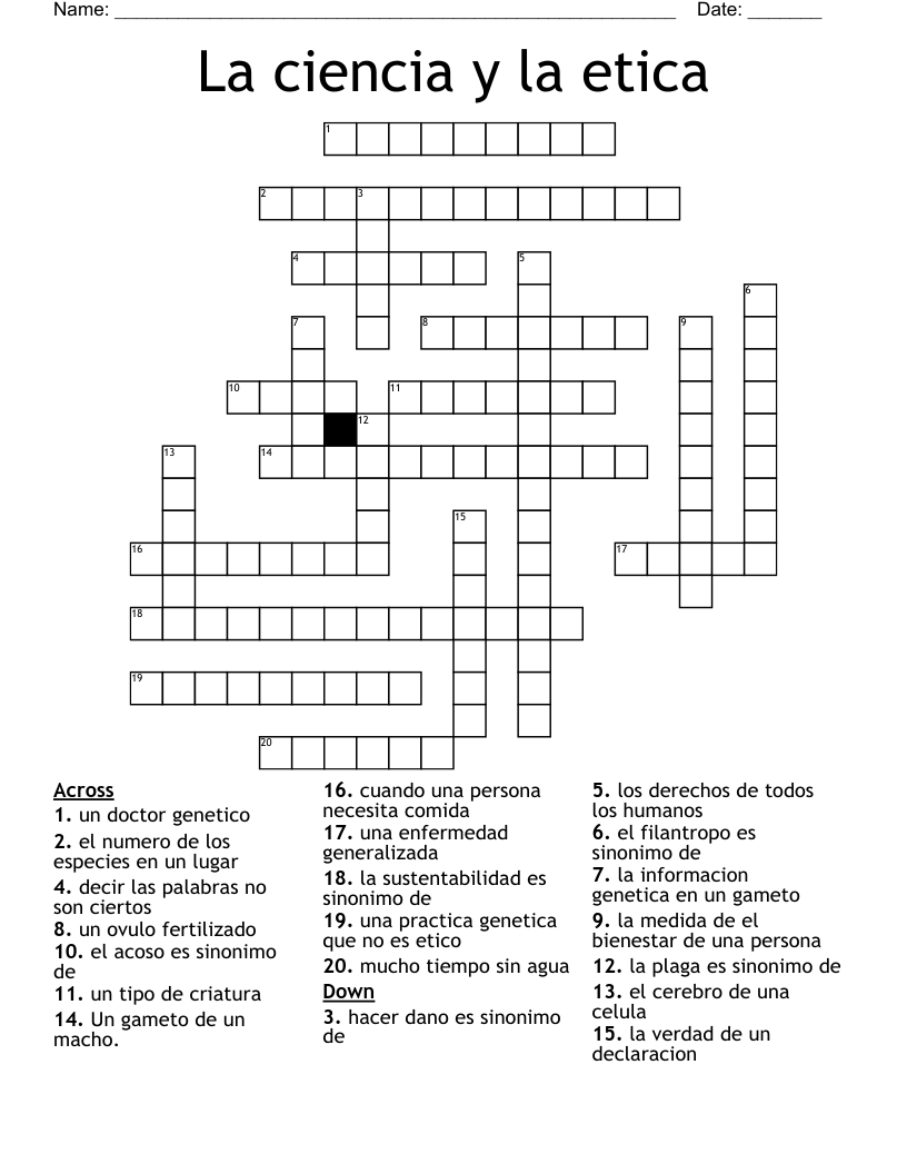 La ciencia y la etica Crossword