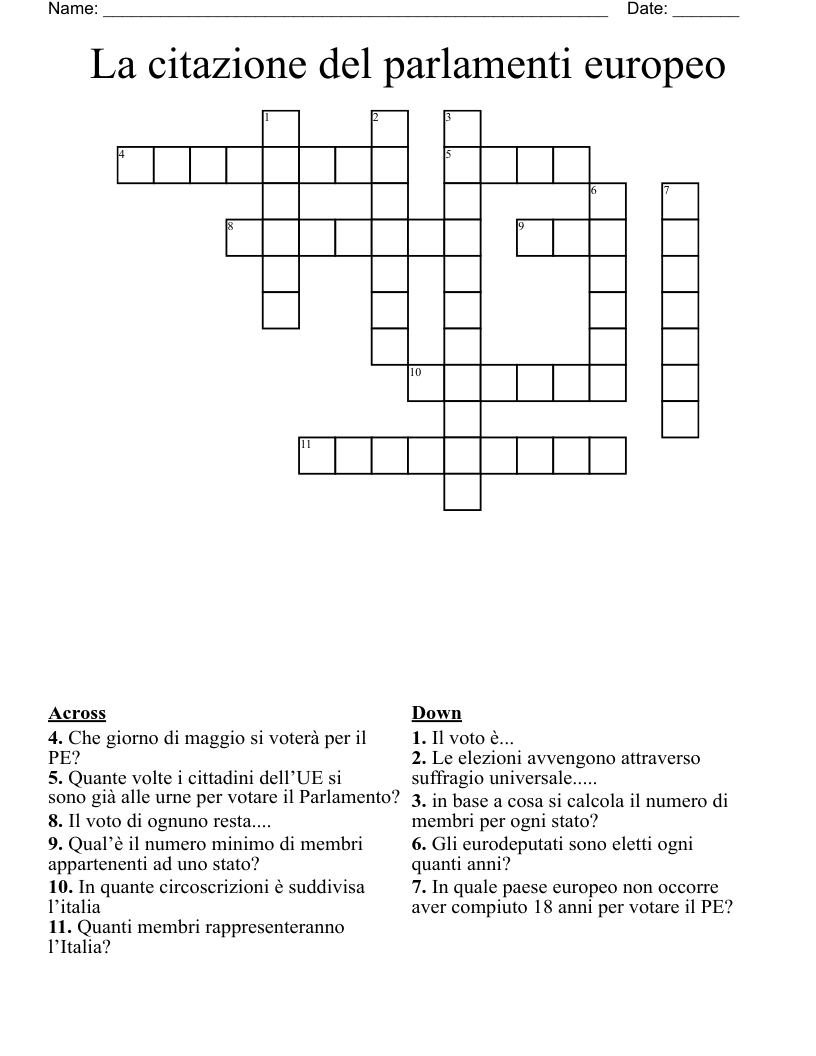 La citazione del parlamenti europeo  Crossword