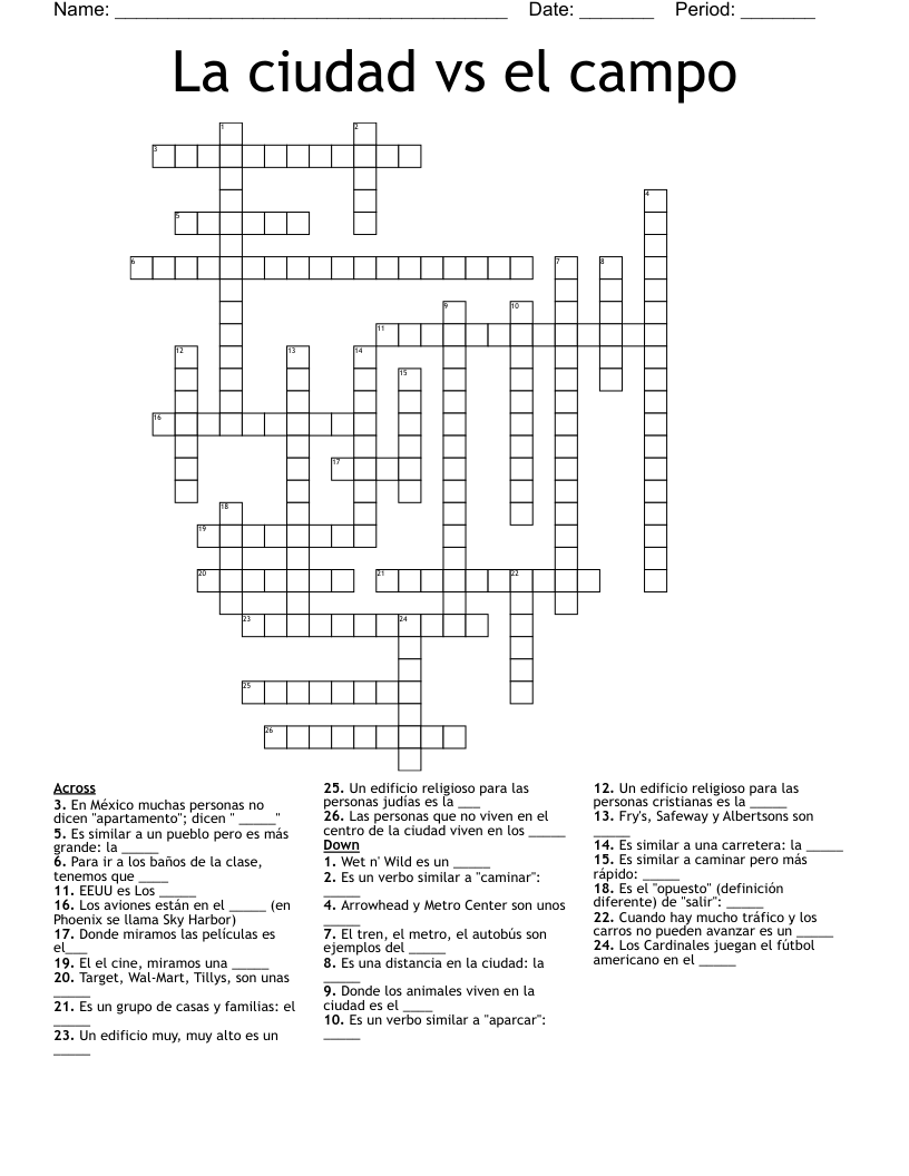 La ciudad vs el campo Crossword