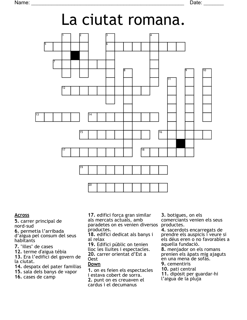 La ciutat romana. Crossword