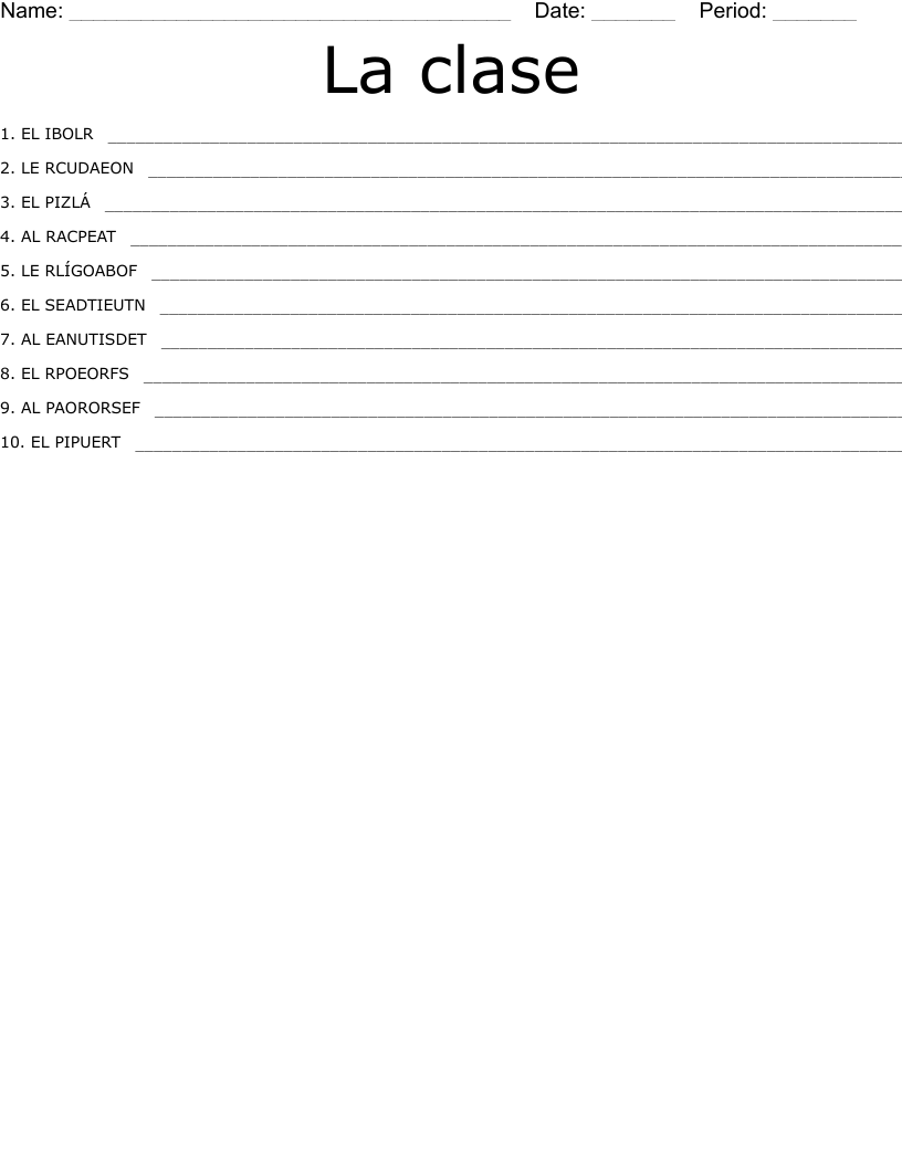 La clase Word Scramble
