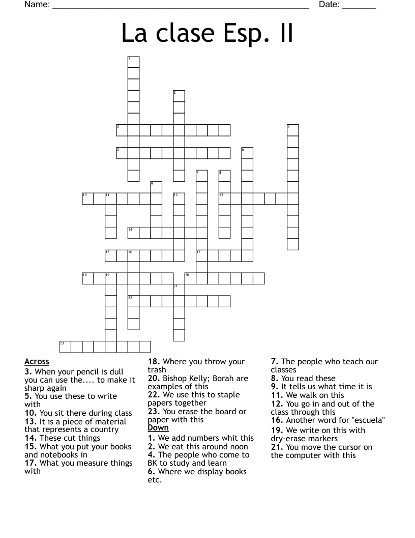 La clase Esp. II Crossword