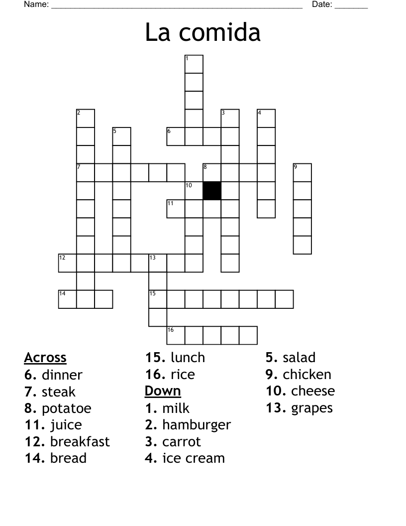 La comida Crossword