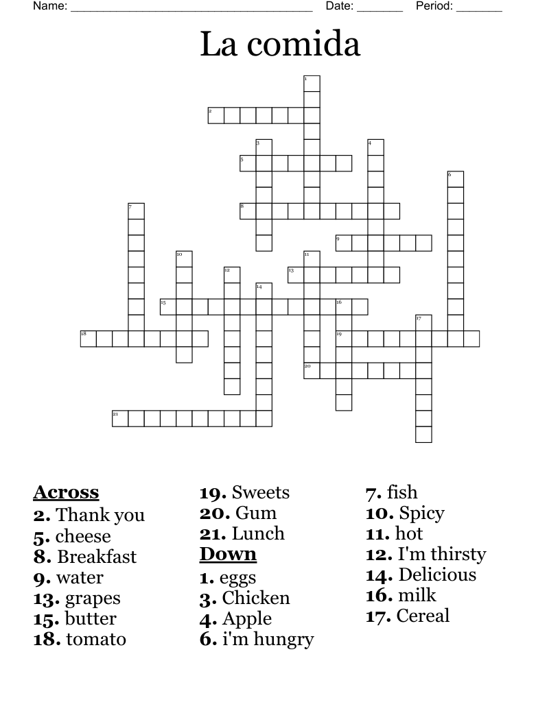 La comida Crossword