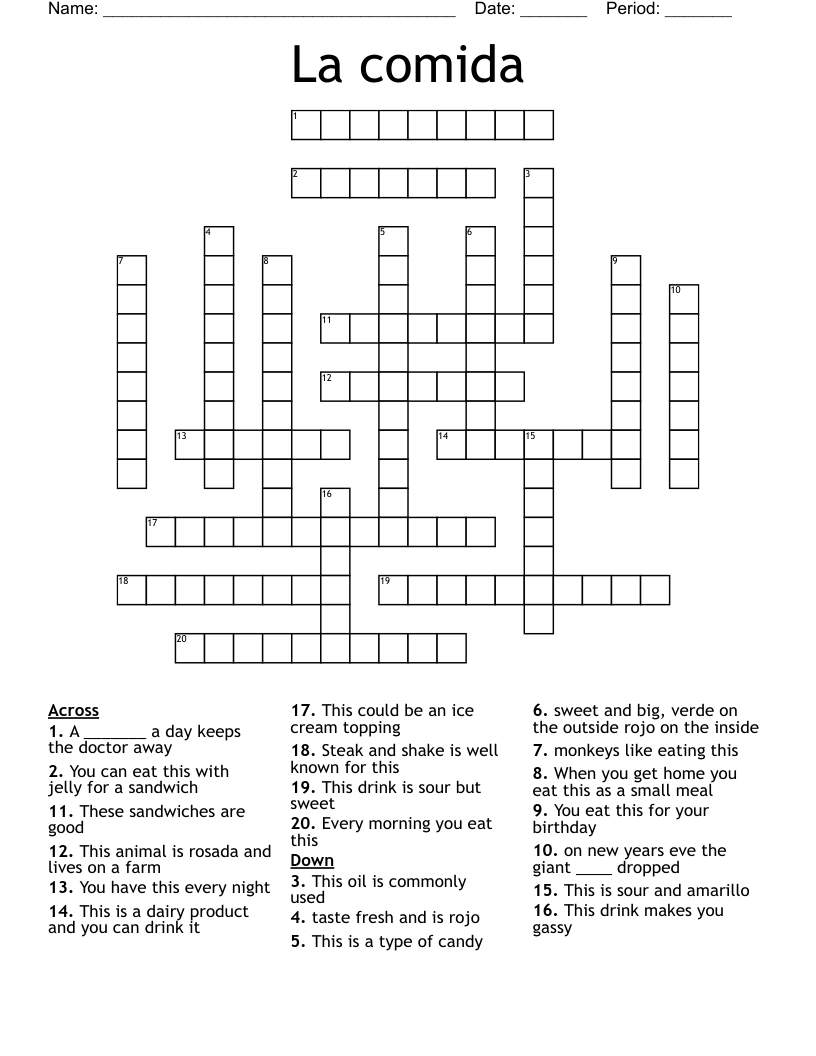 La comida Crossword