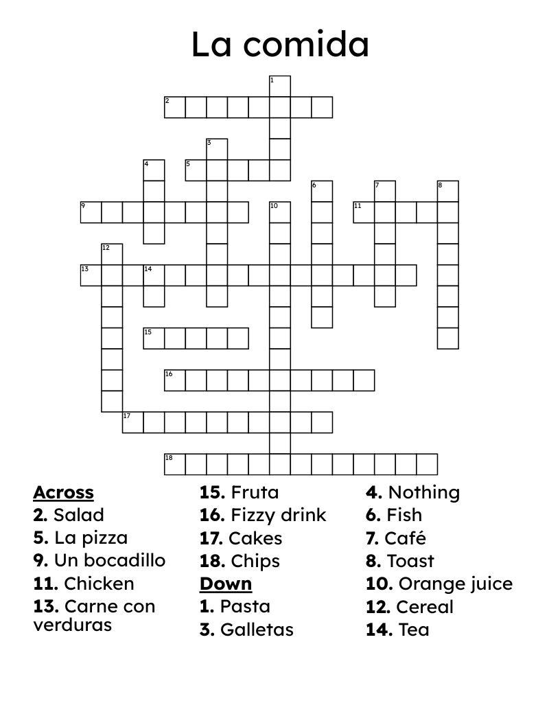 La comida Crossword