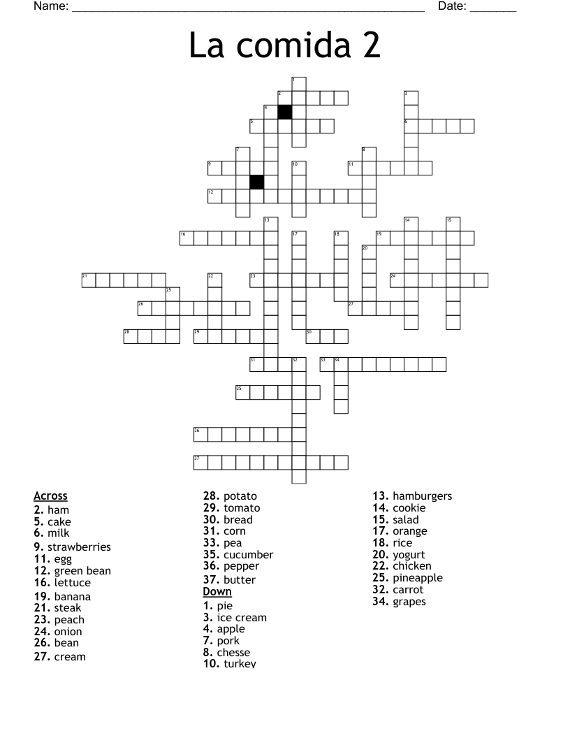 La comida 2  Crossword
