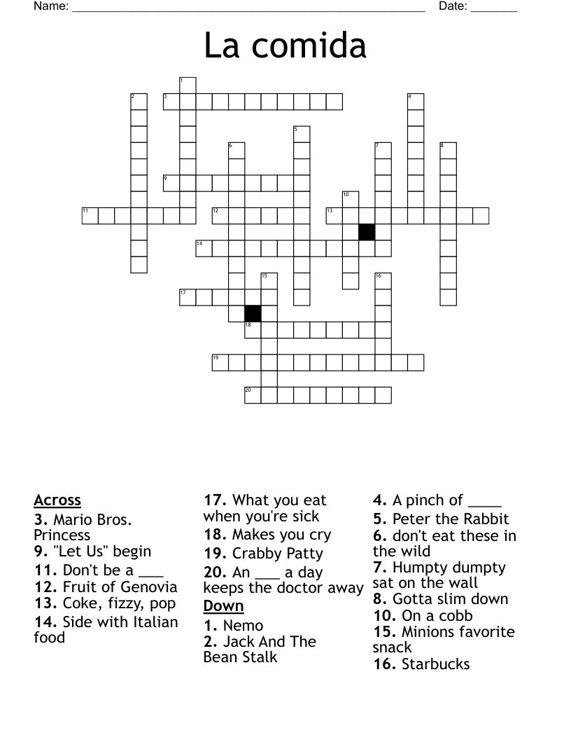 La comida Crossword