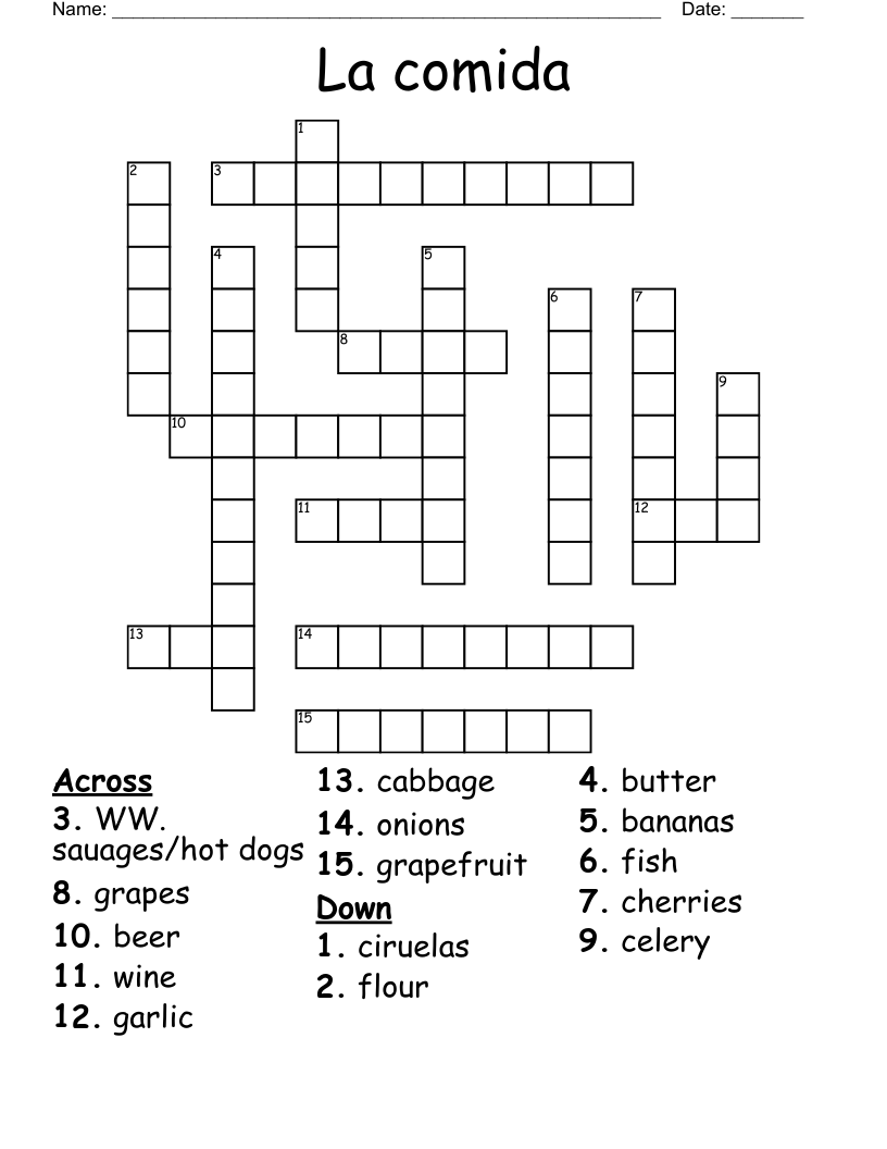 La comida Crossword