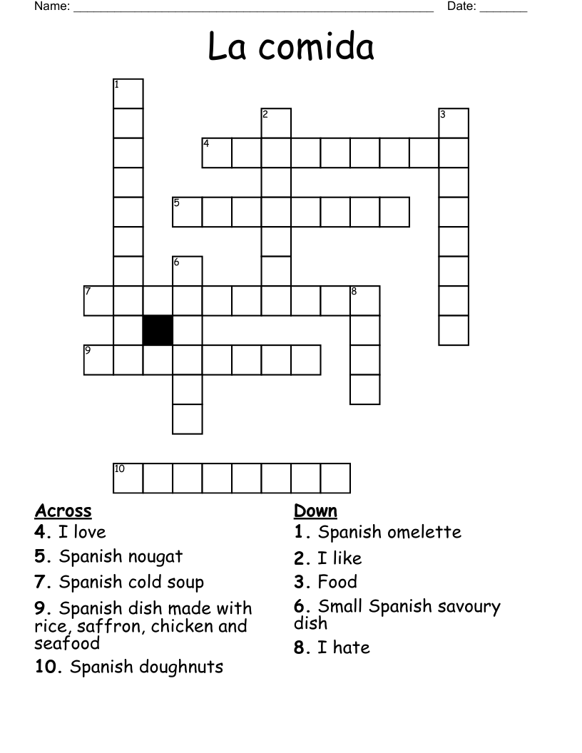La comida Crossword