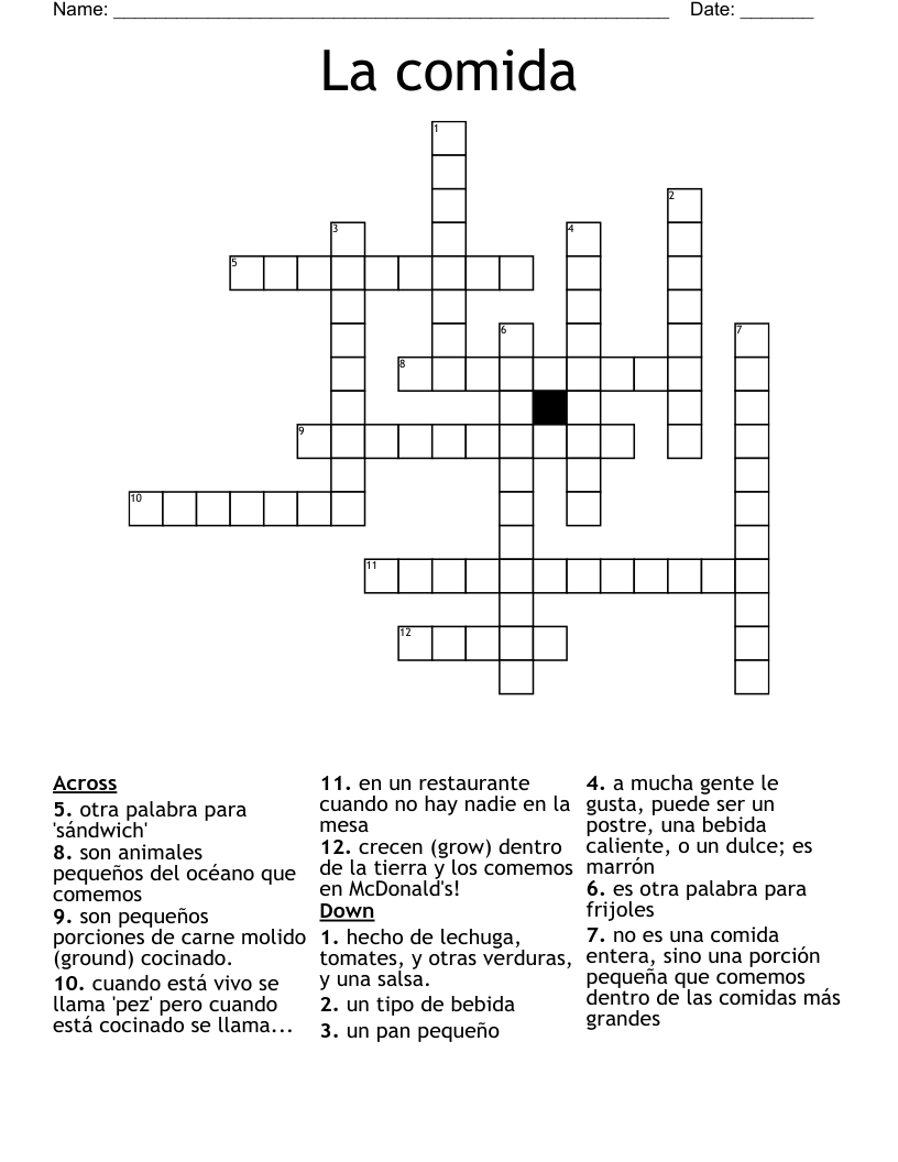 La comida Crossword