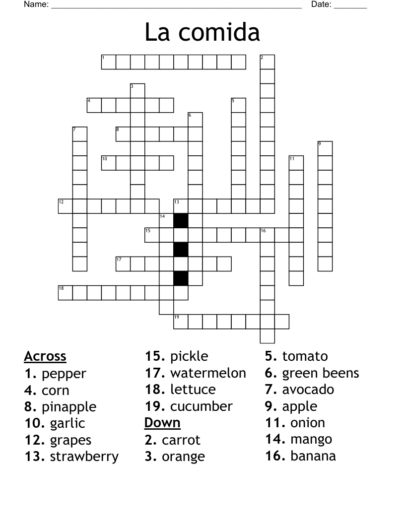 La comida Crossword