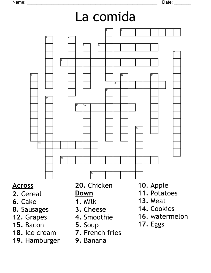 La comida  Crossword