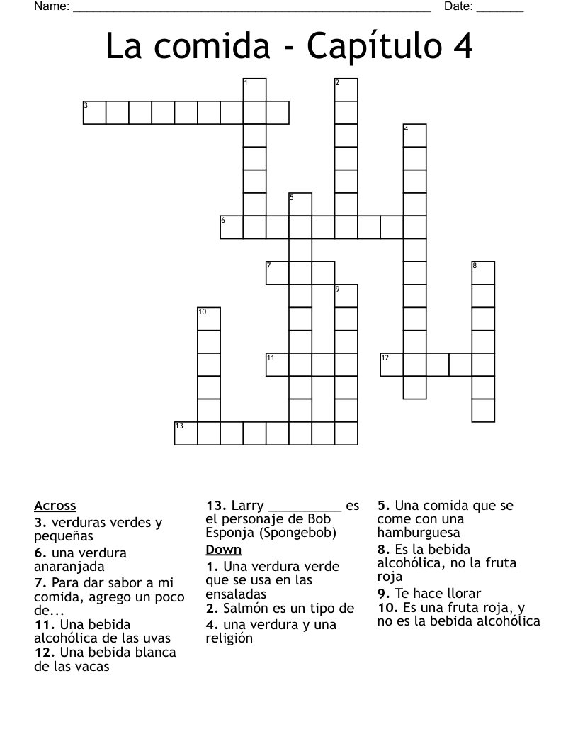 La comida - Capítulo 4 Crossword