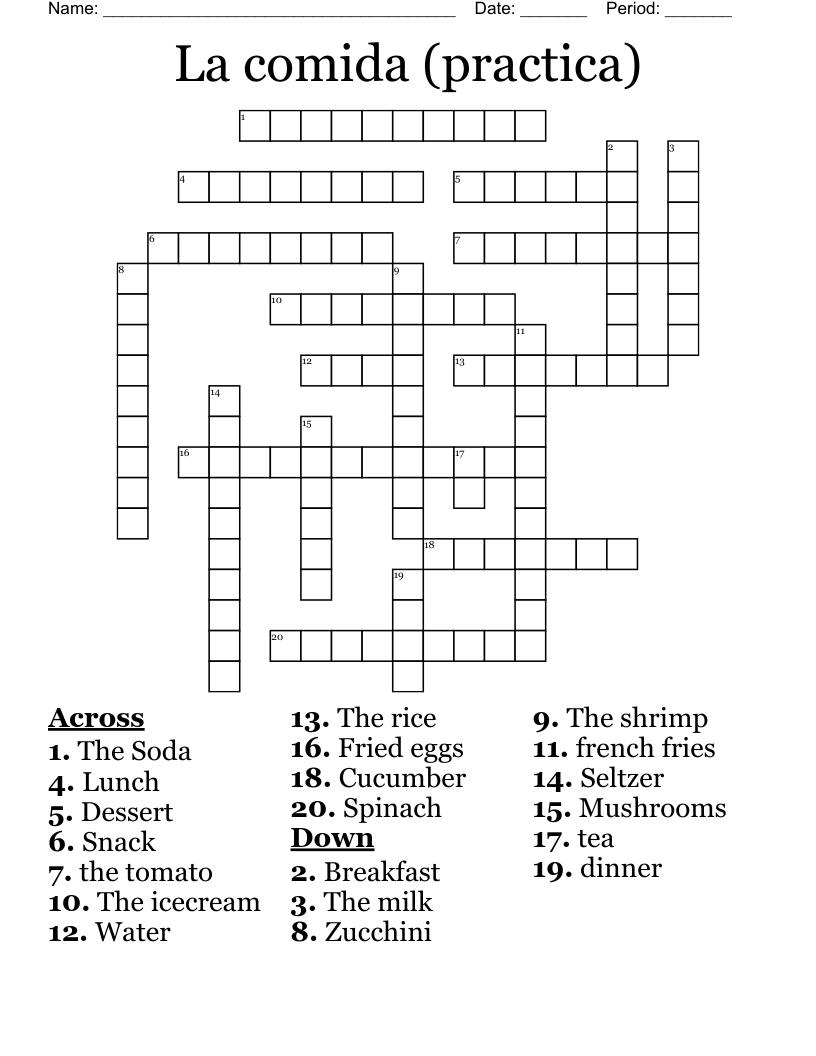 La comida (practica) Crossword