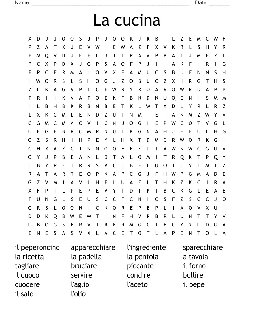 La cucina  Word Search