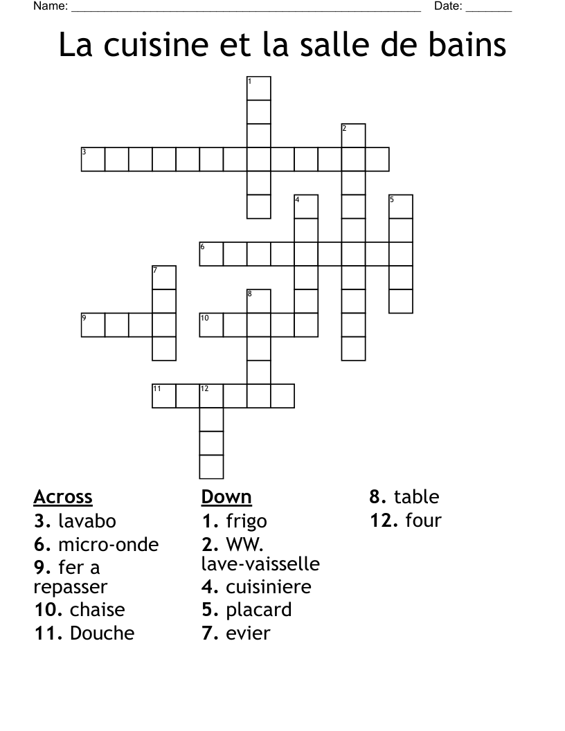 La cuisine et la salle de bains Crossword