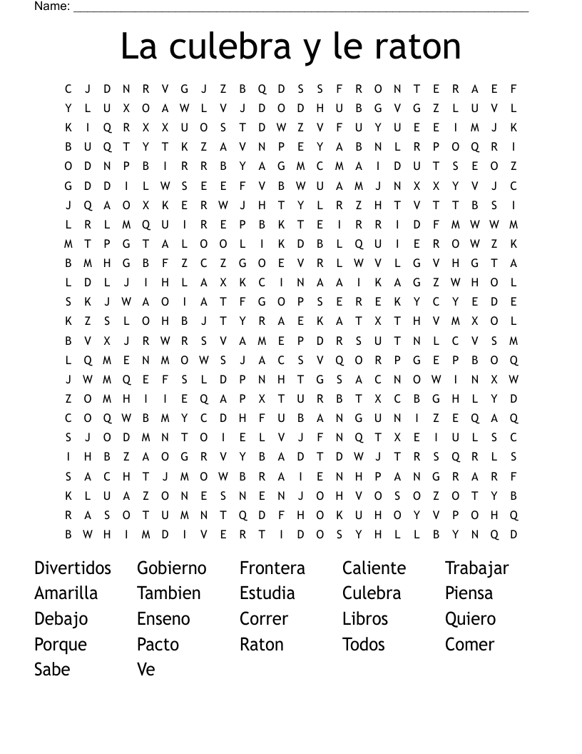 La culebra y le raton Word Search