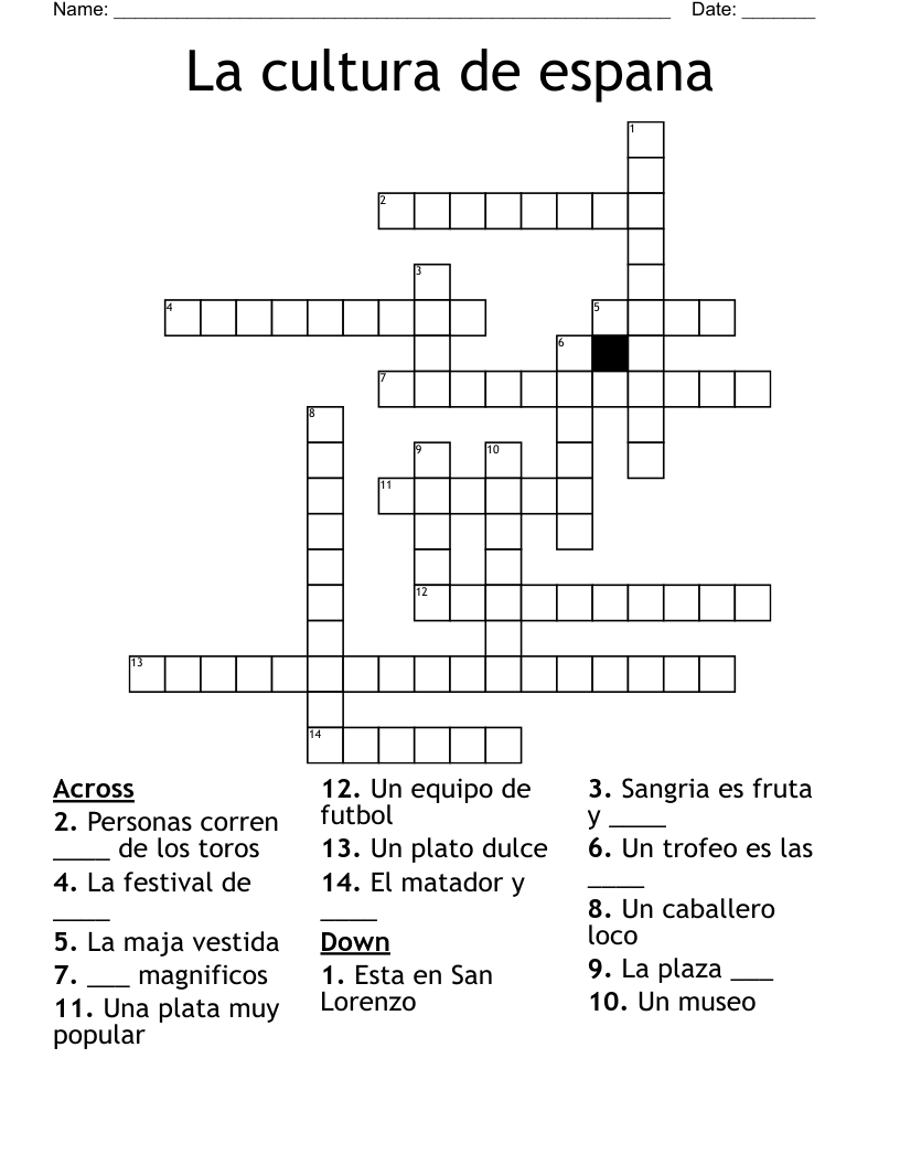 La cultura de espana Crossword