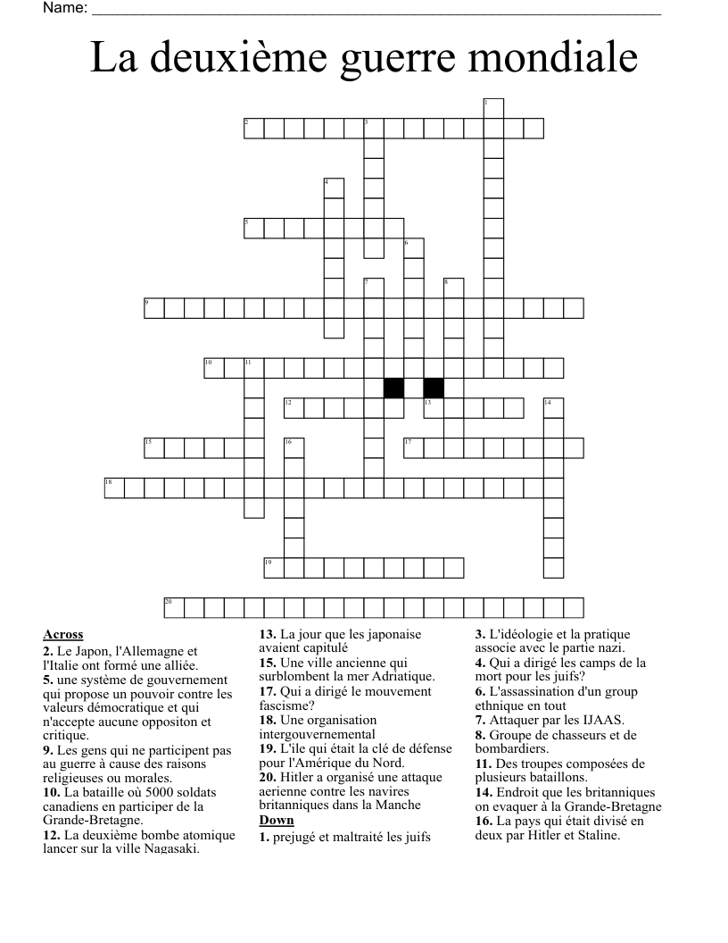 La deuxième guerre mondiale Crossword