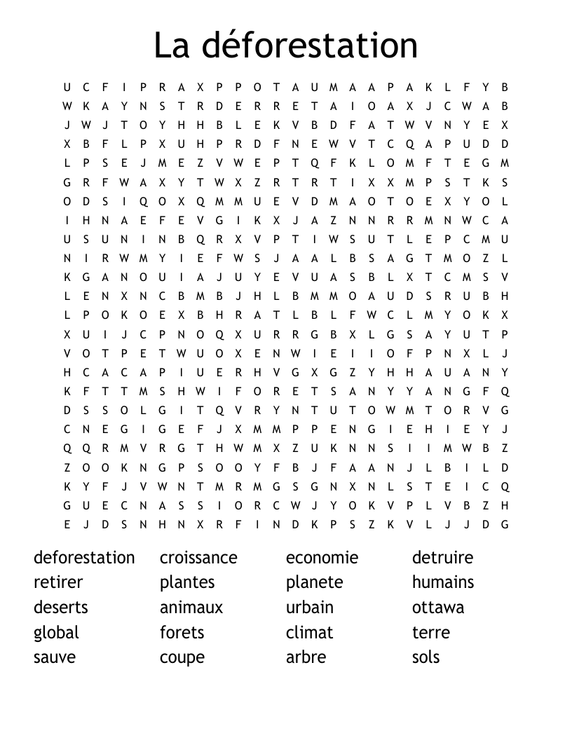 La déforestation Word Search
