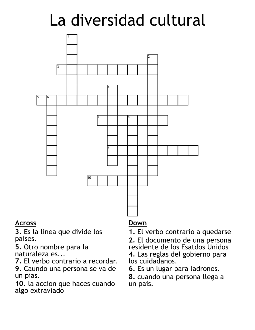 La diversidad cultural Crossword