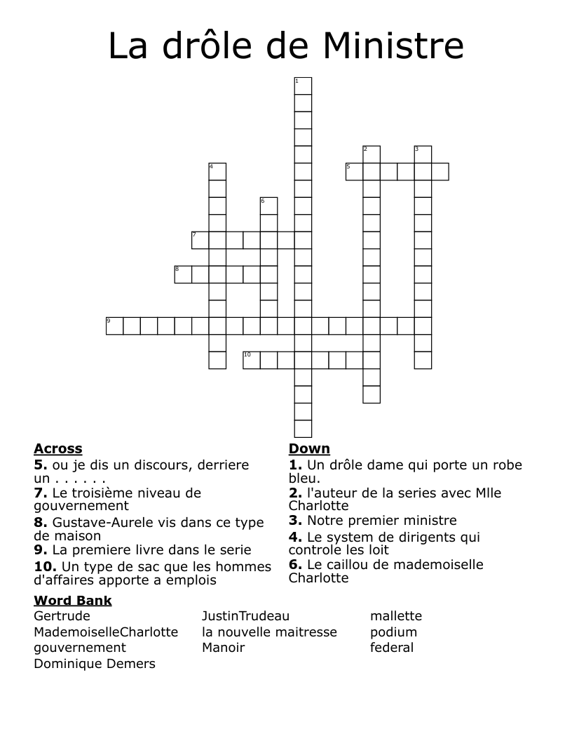 La drôle de Ministre Crossword