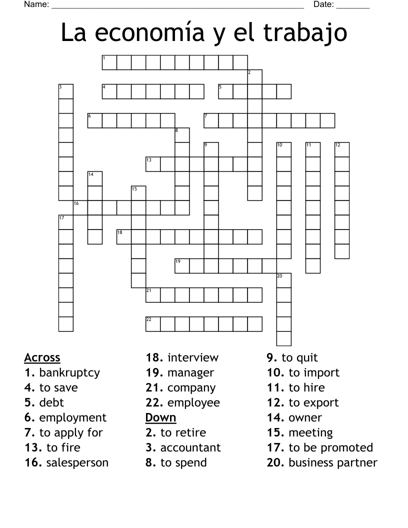 La economía y el trabajo Crossword