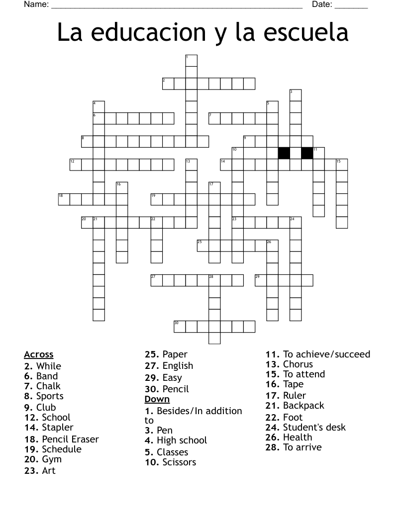 La educacion y la escuela Crossword