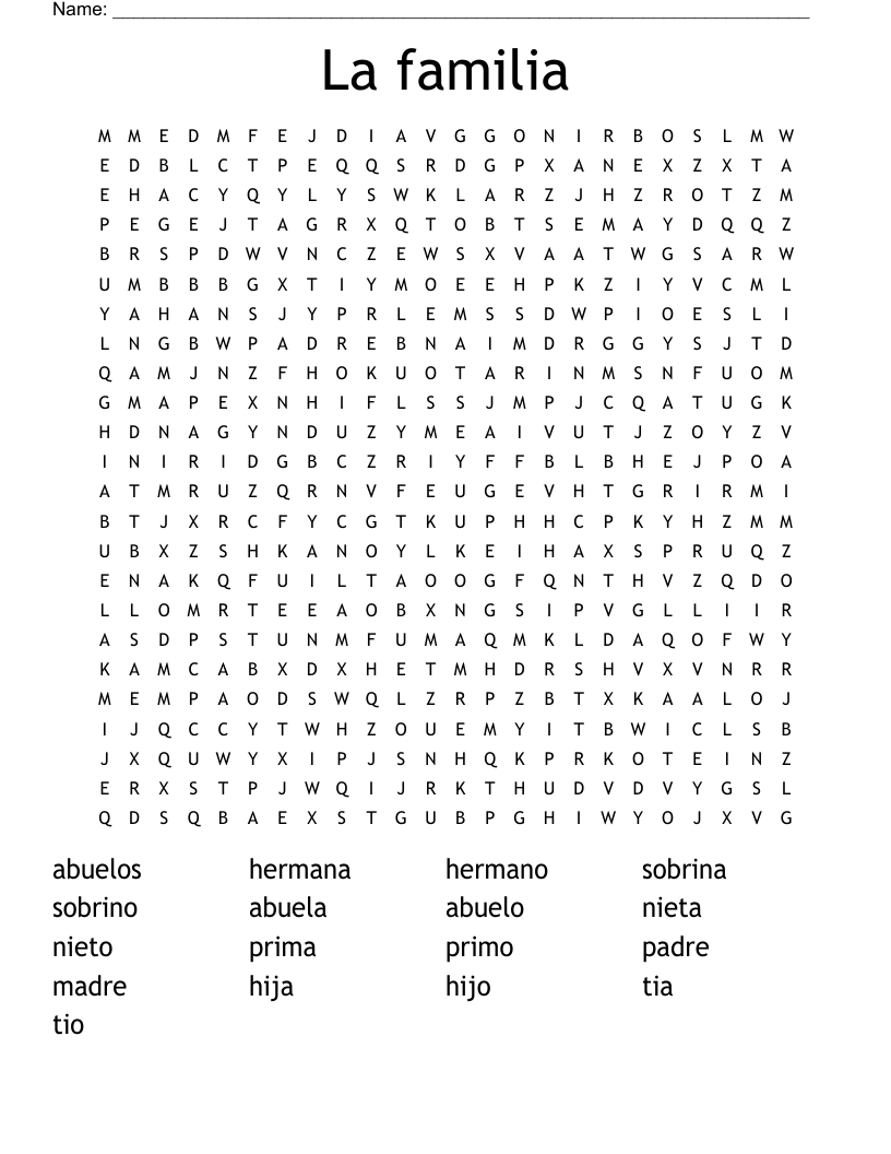 La familia Word Search