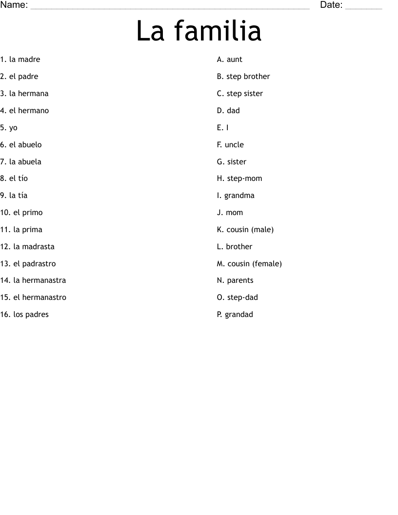 La familia Worksheet