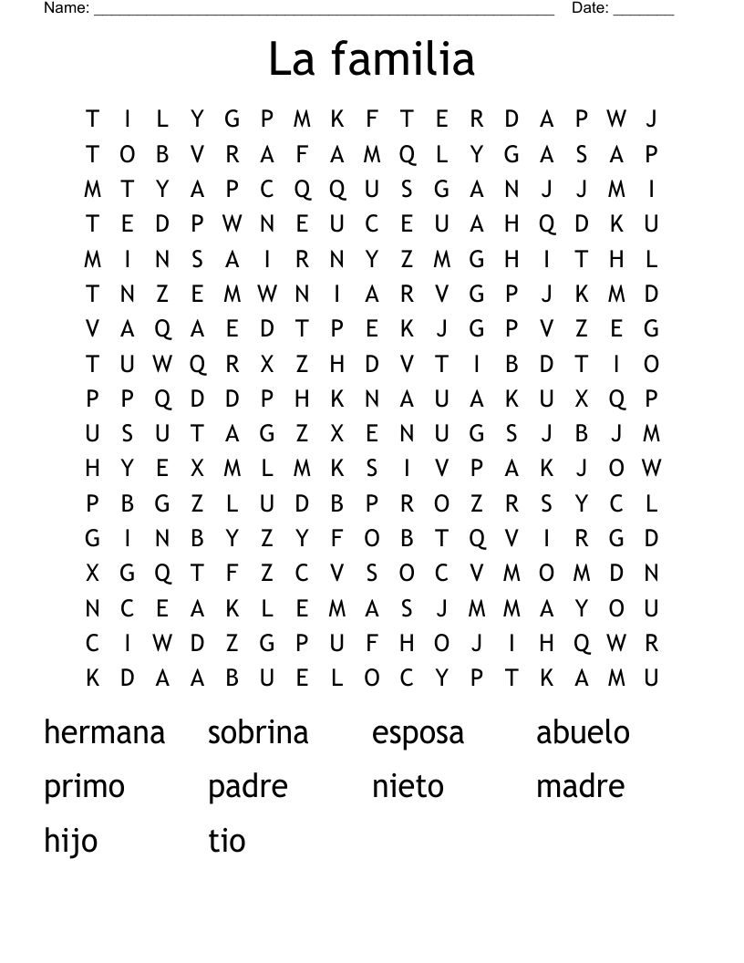 La familia Word Search