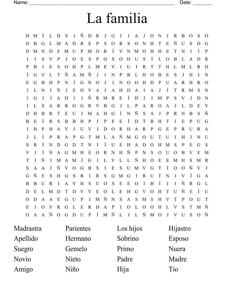 La familia Word Search