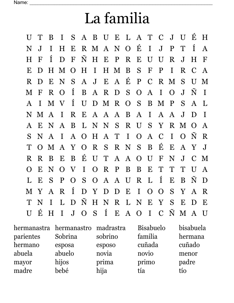 La familia Word Search