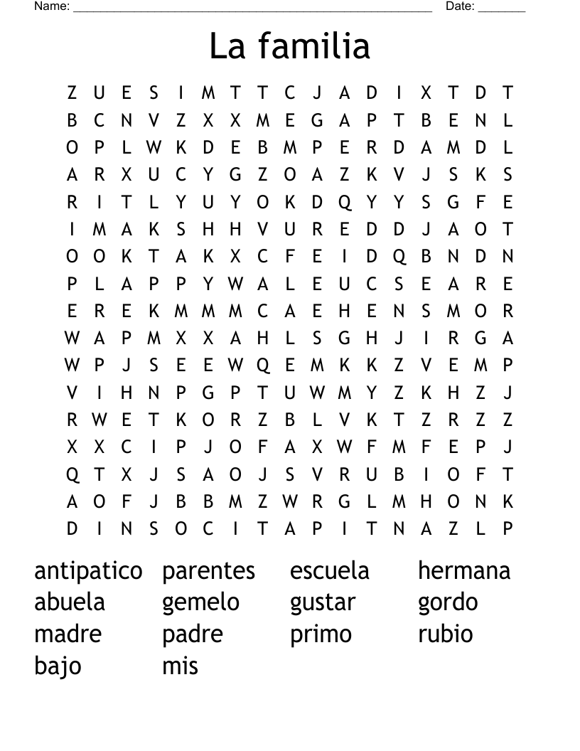 La familia Word Search